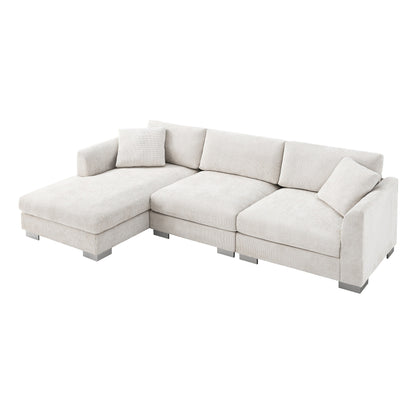 Canapé d'angle Cloud, ensemble de canapé de luxe en forme de L avec 2 coussins offerts, mobilier d'intérieur 4 places en chenille avec méridienne surdimensionnée
