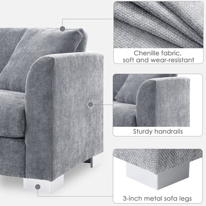 Canapé d'angle Cloud, ensemble de canapé de luxe en forme de L avec 2 coussins offerts, mobilier d'intérieur 4 places en chenille avec méridienne surdimensionnée