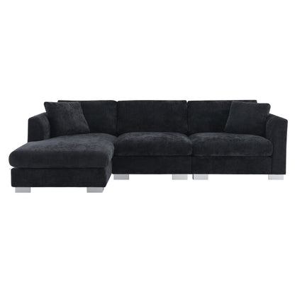 Canapé d'angle Cloud, ensemble de canapé de luxe en forme de L avec 2 coussins offerts, mobilier d'intérieur 4 places en chenille avec méridienne surdimensionnée