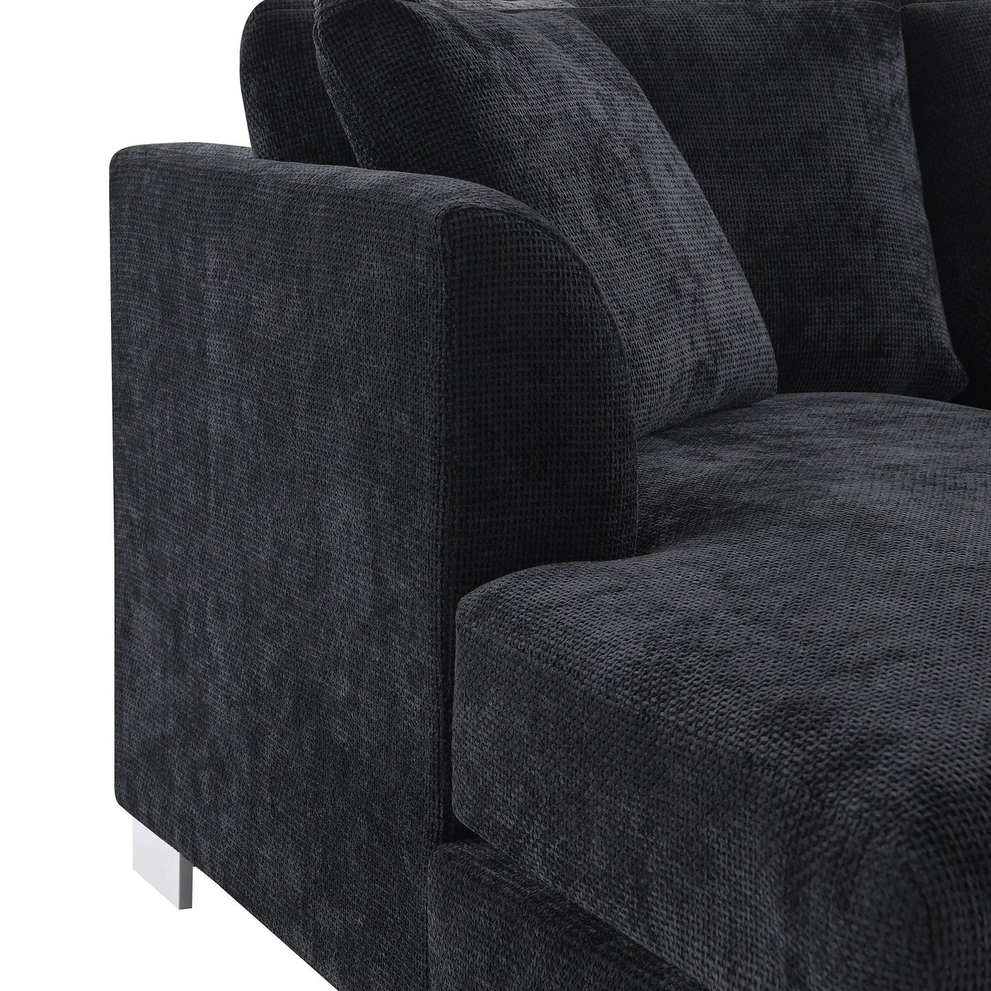 Canapé d'angle Cloud, ensemble de canapé de luxe en forme de L avec 2 coussins offerts, mobilier d'intérieur 4 places en chenille avec méridienne surdimensionnée