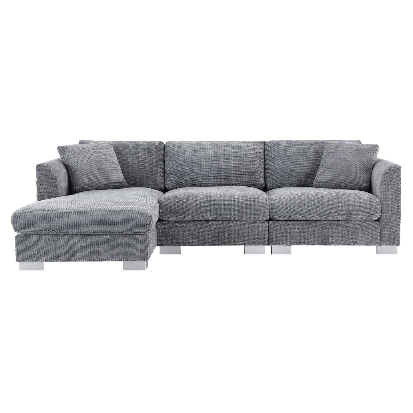 Canapé d'angle Cloud, ensemble de canapé de luxe en forme de L avec 2 coussins offerts, mobilier d'intérieur 4 places en chenille avec méridienne surdimensionnée