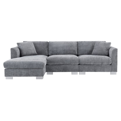 Canapé d'angle Cloud, ensemble de canapé de luxe en forme de L avec 2 coussins offerts, mobilier d'intérieur 4 places en chenille avec méridienne surdimensionnée