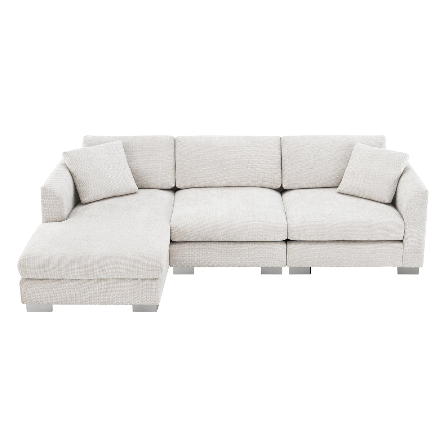 Canapé d'angle Cloud, ensemble de canapé de luxe en forme de L avec 2 coussins offerts, mobilier d'intérieur 4 places en chenille avec méridienne surdimensionnée