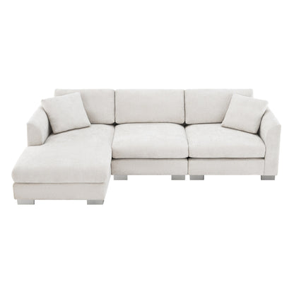 Canapé d'angle Cloud, ensemble de canapé de luxe en forme de L avec 2 coussins offerts, mobilier d'intérieur 4 places en chenille avec méridienne surdimensionnée