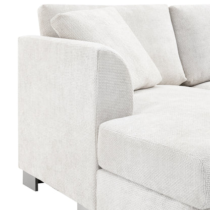 Canapé d'angle Cloud, ensemble de canapé de luxe en forme de L avec 2 coussins offerts, mobilier d'intérieur 4 places en chenille avec méridienne surdimensionnée