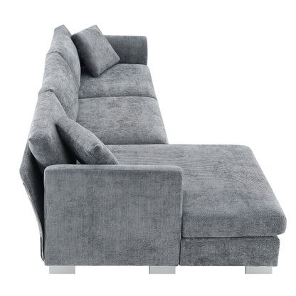 Canapé d'angle Cloud, ensemble de canapé de luxe en forme de L avec 2 coussins offerts, mobilier d'intérieur 4 places en chenille avec méridienne surdimensionnée