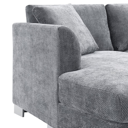Canapé d'angle Cloud, ensemble de canapé de luxe en forme de L avec 2 coussins offerts, mobilier d'intérieur 4 places en chenille avec méridienne surdimensionnée