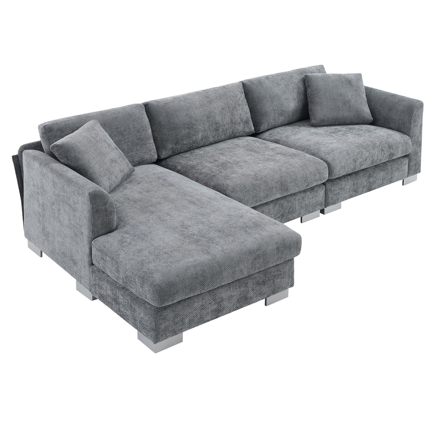 Canapé d'angle Cloud, ensemble de canapé de luxe en forme de L avec 2 coussins offerts, mobilier d'intérieur 4 places en chenille avec méridienne surdimensionnée