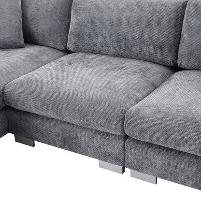 Canapé d'angle Cloud, ensemble de canapé de luxe en forme de L avec 2 coussins offerts, mobilier d'intérieur 4 places en chenille avec méridienne surdimensionnée