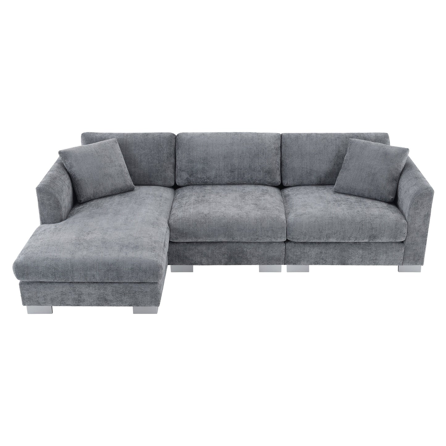Canapé d'angle Cloud, ensemble de canapé de luxe en forme de L avec 2 coussins offerts, mobilier d'intérieur 4 places en chenille avec méridienne surdimensionnée