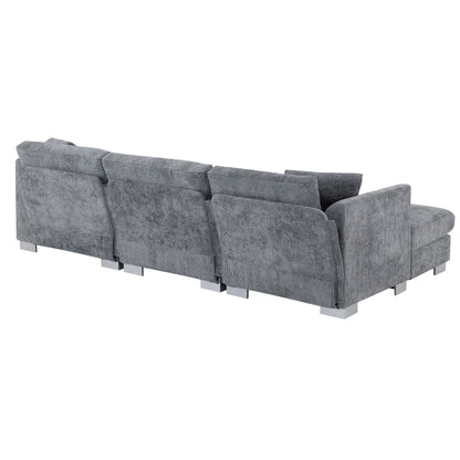 Canapé d'angle Cloud, ensemble de canapé de luxe en forme de L avec 2 coussins offerts, mobilier d'intérieur 4 places en chenille avec méridienne surdimensionnée