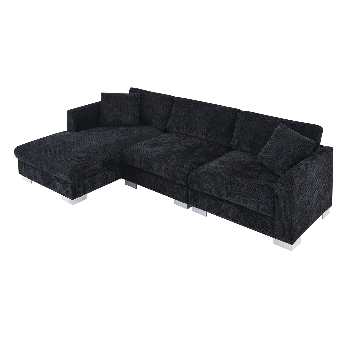 Canapé d'angle Cloud, ensemble de canapé de luxe en forme de L avec 2 coussins offerts, mobilier d'intérieur 4 places en chenille avec méridienne surdimensionnée