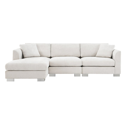 Canapé d'angle Cloud, ensemble de canapé de luxe en forme de L avec 2 coussins offerts, mobilier d'intérieur 4 places en chenille avec méridienne surdimensionnée