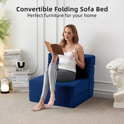 Canapé-lit convertible pliant - Fauteuil-lit moderne en lin avec oreiller et matelas pliable pour salon/chambre d'étudiant/chambre d'amis