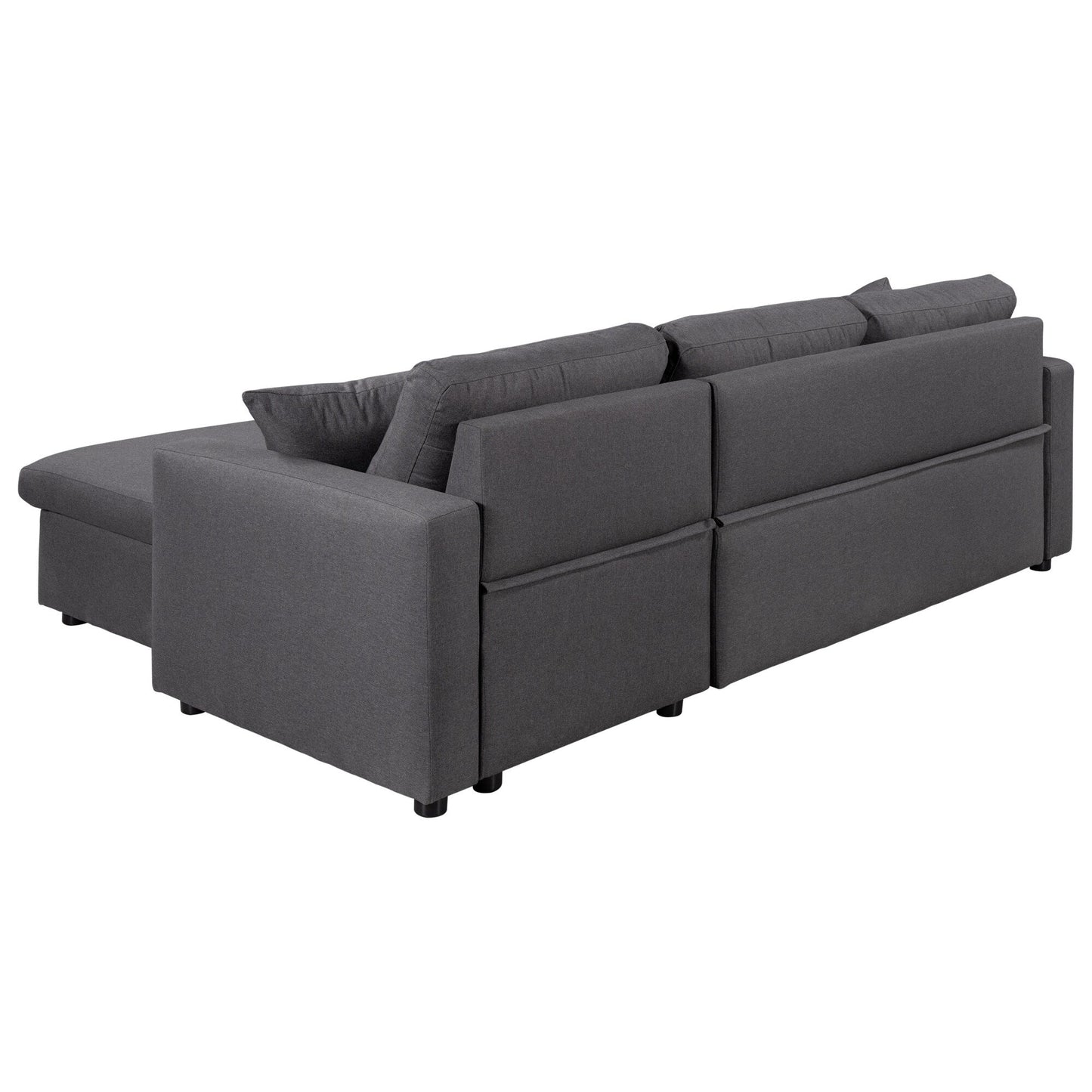 Canapé d'angle convertible en L avec lit gigogne et espace de rangement, 2 coussins décoratifs