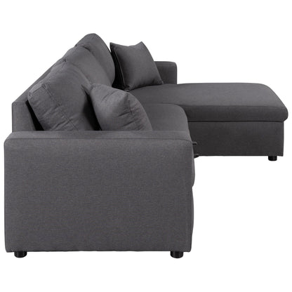 Canapé d'angle convertible en L avec lit gigogne et espace de rangement, 2 coussins décoratifs