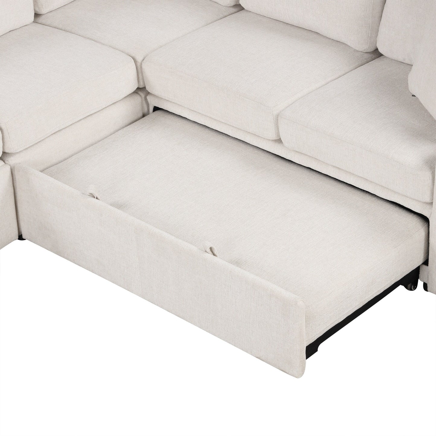 Canapé convertible en U avec lit gigogne, ports USB et porte-gobelets pour le salon