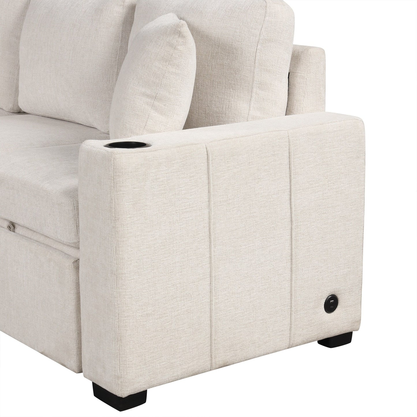Canapé convertible en U avec lit gigogne, ports USB et porte-gobelets pour le salon
