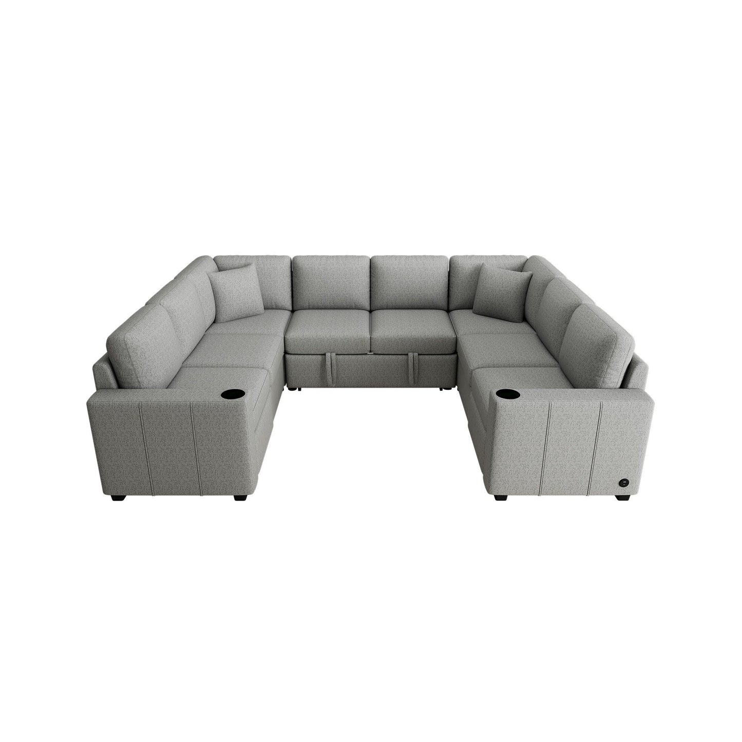 Canapé convertible en U avec lit gigogne, ports USB et porte-gobelets pour le salon