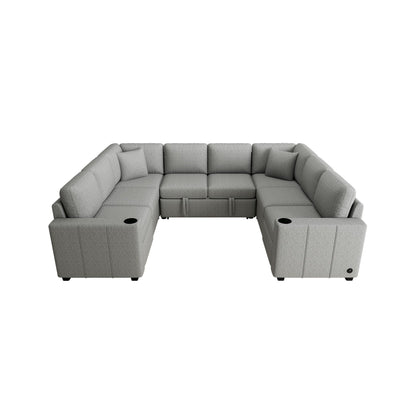 Canapé convertible en U avec lit gigogne, ports USB et porte-gobelets pour le salon