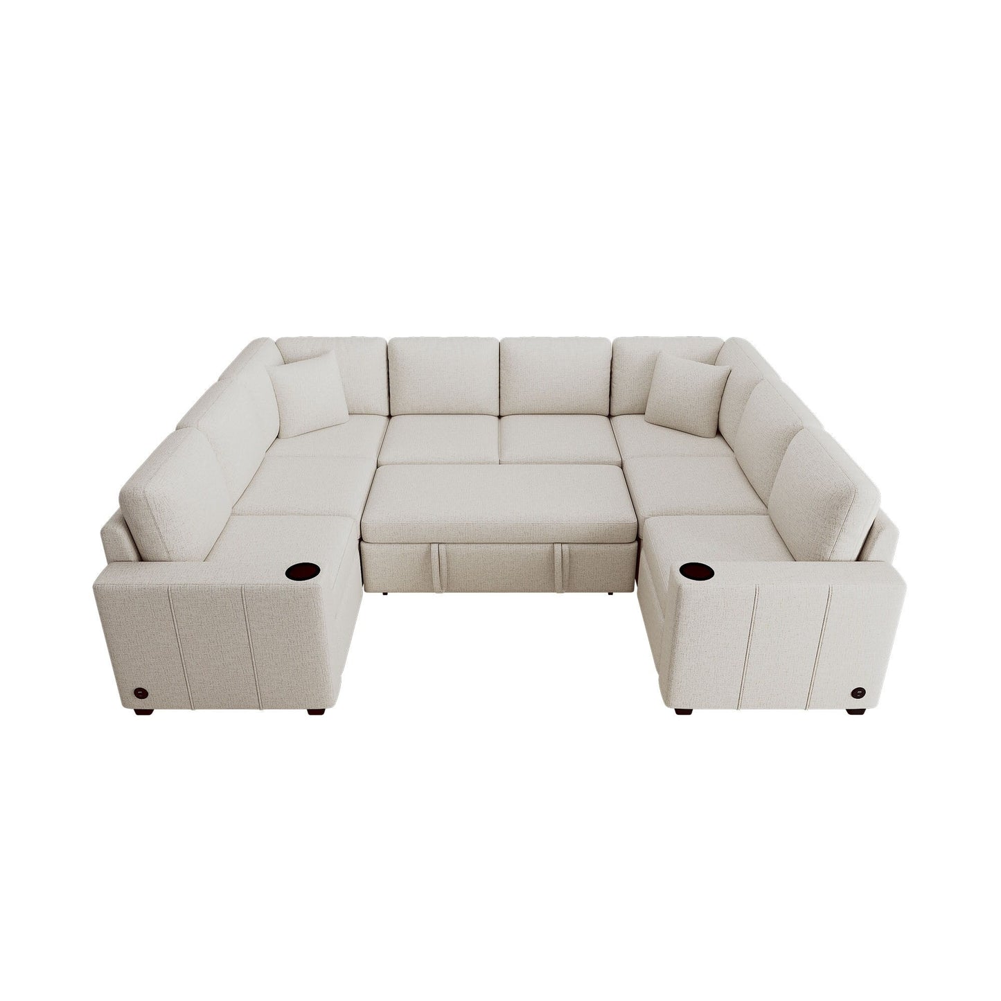 Canapé convertible en U avec lit gigogne, ports USB et porte-gobelets pour le salon