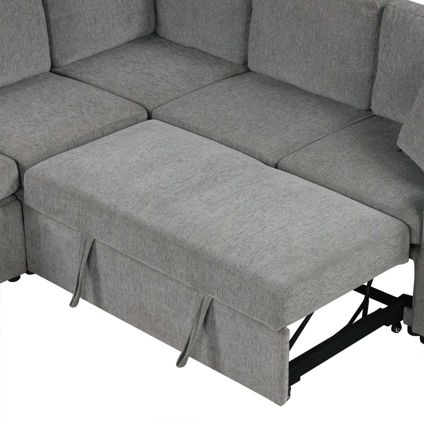 Canapé convertible en U avec lit gigogne, ports USB et porte-gobelets pour le salon
