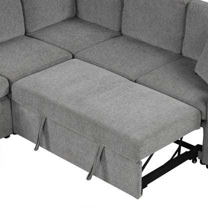 Canapé convertible en U avec lit gigogne, ports USB et porte-gobelets pour le salon