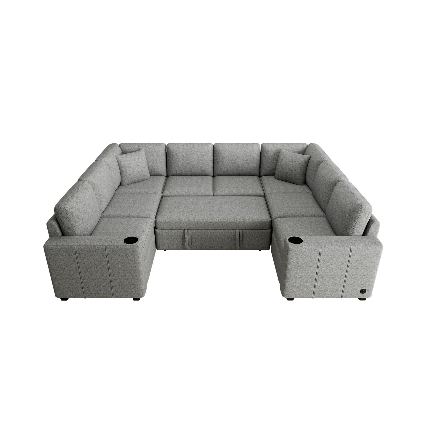 Canapé convertible en U avec lit gigogne, ports USB et porte-gobelets pour le salon