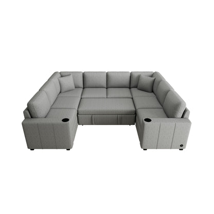 Canapé convertible en U avec lit gigogne, ports USB et porte-gobelets pour le salon