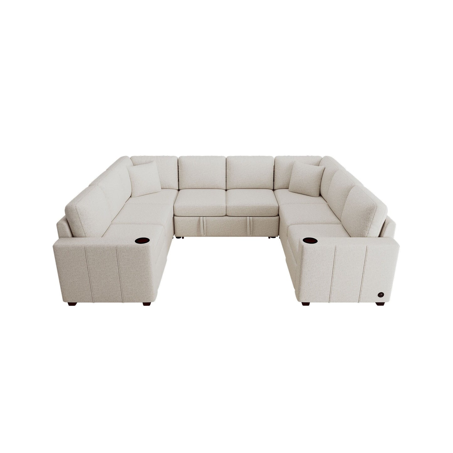 Canapé convertible en U avec lit gigogne, ports USB et porte-gobelets pour le salon