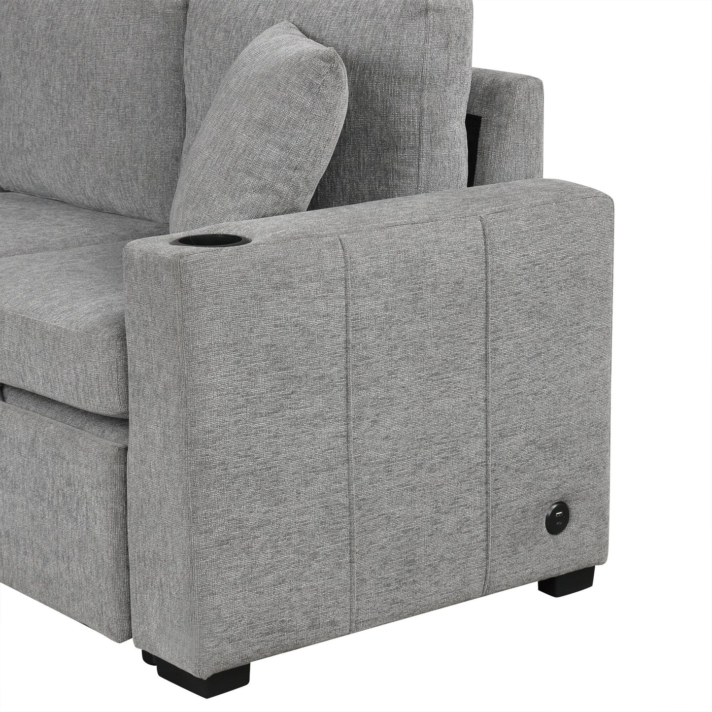 Canapé convertible en U avec lit gigogne, ports USB et porte-gobelets pour le salon