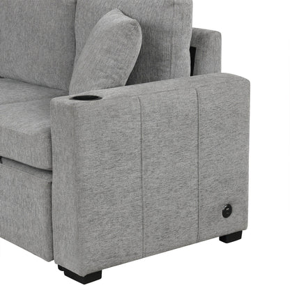 Canapé convertible en U avec lit gigogne, ports USB et porte-gobelets pour le salon
