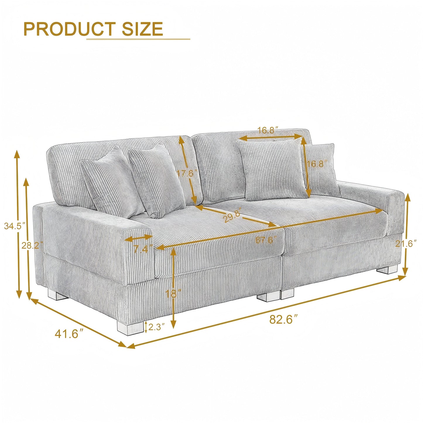 Canapé modulable sectionnel en velours côtelé avec oreillers