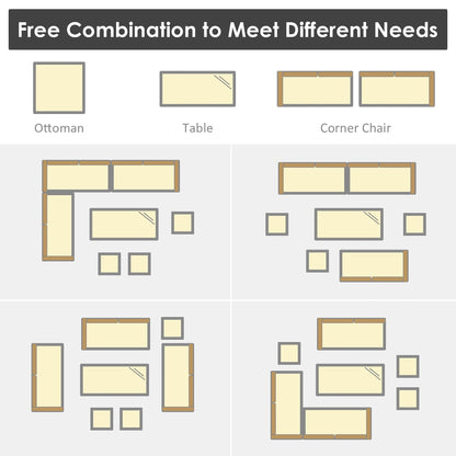 Ensemble de salle à manger d'extérieur Costway 7 pièces en rotin, comprenant canapé d'angle, pouf et fauteuil - Voir les détails