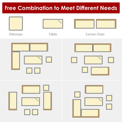Ensemble de salle à manger d'extérieur Costway 7 pièces en rotin, comprenant canapé d'angle, pouf et fauteuil - Voir les détails