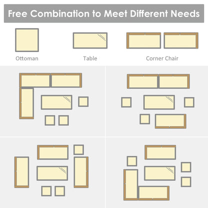 Ensemble de salle à manger d'extérieur Costway 7 pièces en rotin, comprenant canapé d'angle, pouf et fauteuil - Voir les détails