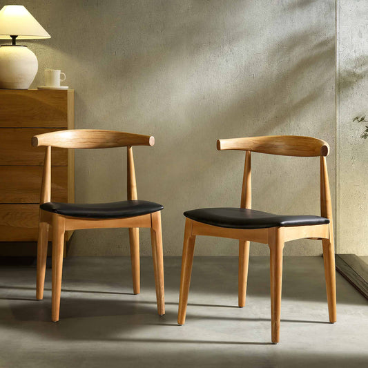 Ensemble de 2 chaises de salle à manger Arley en bois de hêtre, naturel et noir