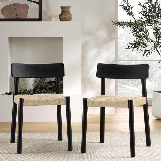 Ensemble de 2 chaises de salle à manger Ditton en bois d'orme et jute, noir