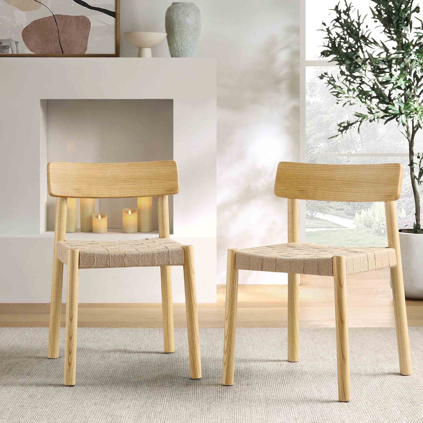 Ensemble de 2 chaises de salle à manger Ditton en bois d'orme et jute, couleur naturelle