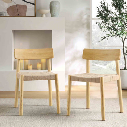 Ensemble de 2 chaises de salle à manger Ditton en bois d'orme et jute, couleur naturelle