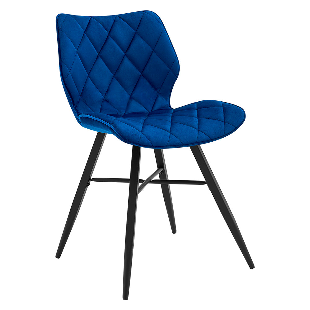 Lot de 2 chaises de salle à manger Ampney en velours avec coutures diamant et pieds en métal (velours bleu)