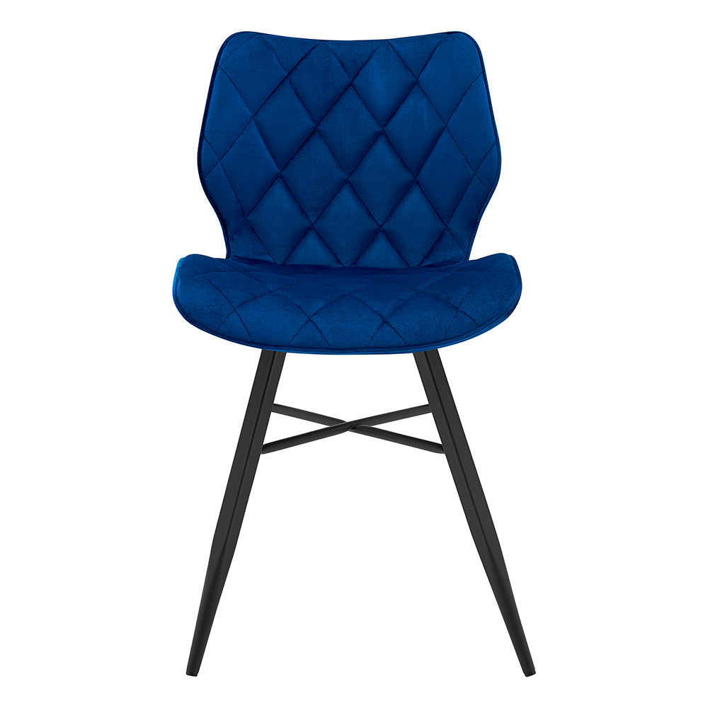 Lot de 2 chaises de salle à manger Ampney en velours avec coutures diamant et pieds en métal (velours bleu)