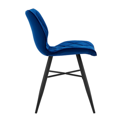 Lot de 2 chaises de salle à manger Ampney en velours avec coutures diamant et pieds en métal (velours bleu)