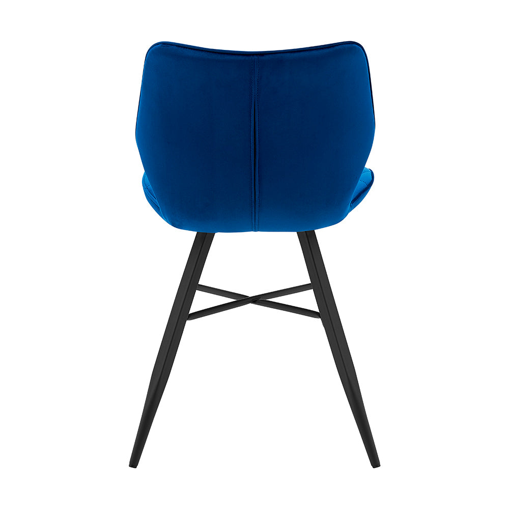 Lot de 2 chaises de salle à manger Ampney en velours avec coutures diamant et pieds en métal (velours bleu)