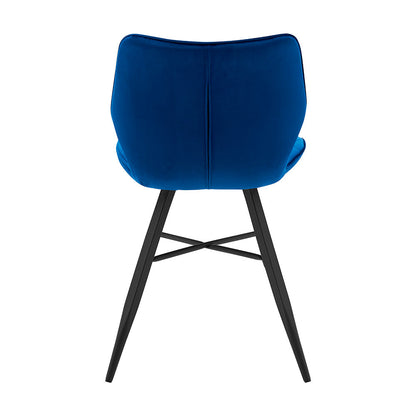 Lot de 2 chaises de salle à manger Ampney en velours avec coutures diamant et pieds en métal (velours bleu)