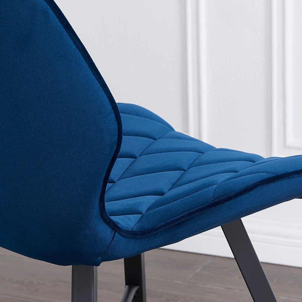 Lot de 2 chaises de salle à manger Ampney en velours avec coutures diamant et pieds en métal (velours bleu)