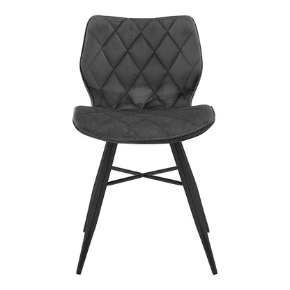 Lot de 2 chaises de salle à manger Ampney en velours à motif diamant avec pieds en métal (velours gris foncé)