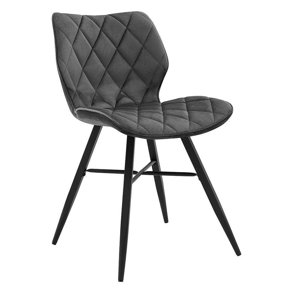 Lot de 2 chaises de salle à manger Ampney en velours à motif diamant avec pieds en métal (velours gris foncé)