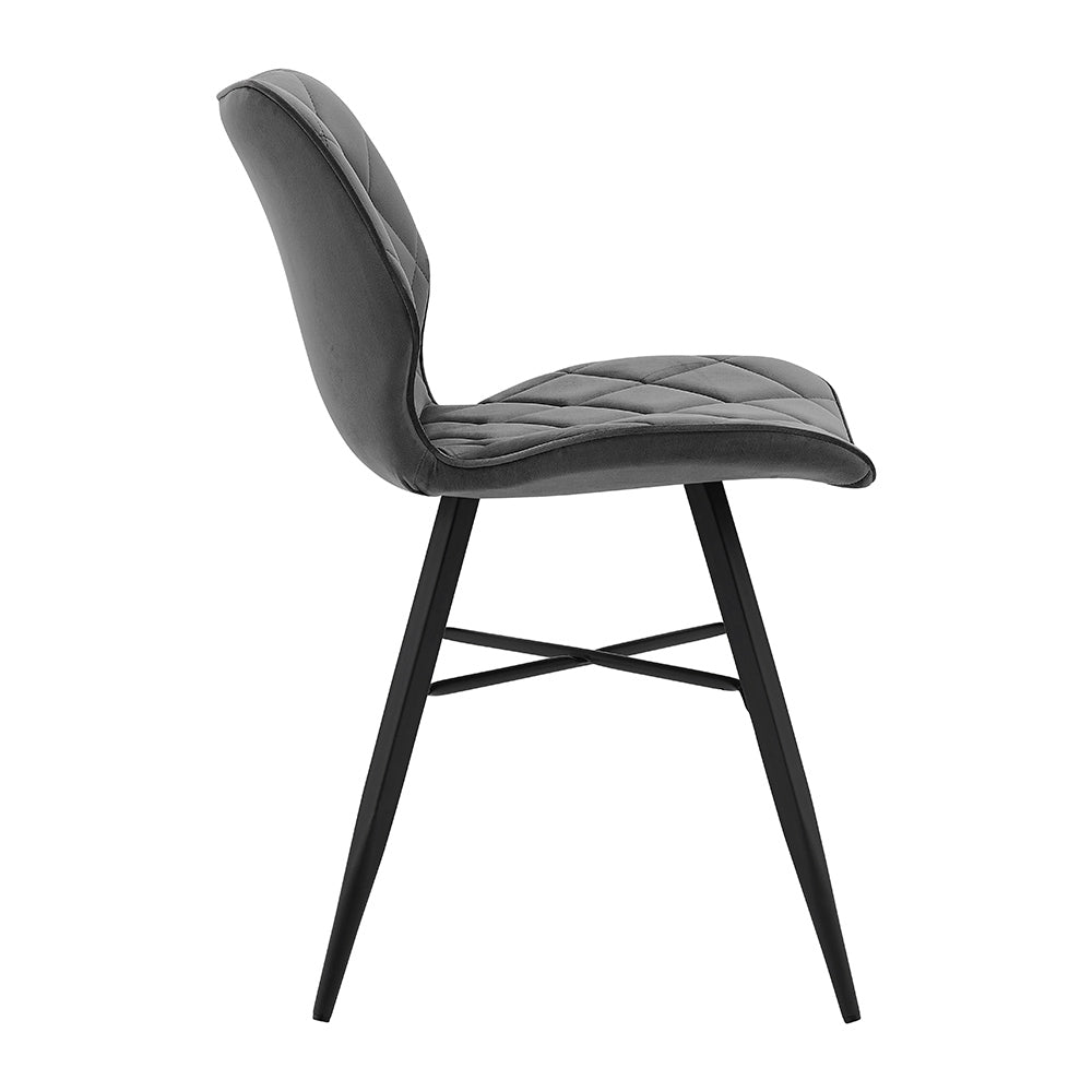 Lot de 2 chaises de salle à manger Ampney en velours à motif diamant avec pieds en métal (velours gris foncé)