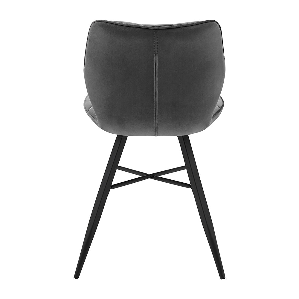 Lot de 2 chaises de salle à manger Ampney en velours à motif diamant avec pieds en métal (velours gris foncé)